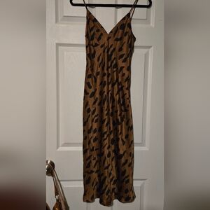 L'AGENCE Camel and Black Patterned Silk Dress